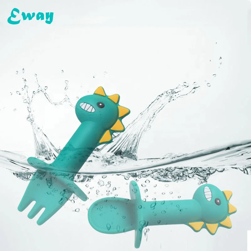 

Dinosaur silicone carbon baby spoon and fork set for Baby Feeding
