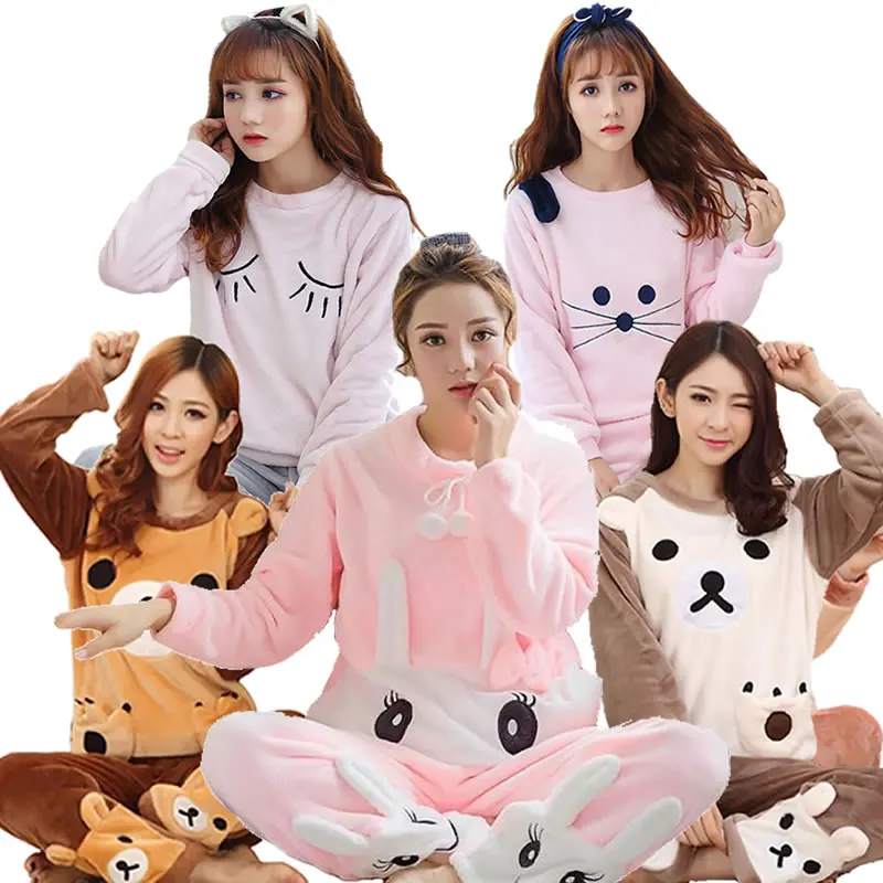 

Factory Sale Flannel Two-Pieces Pajamas Sets Warm Super Soft Plush Sleepwear Winter Pajama Pijama For Women Men Cartoon Clothes, Picture shows