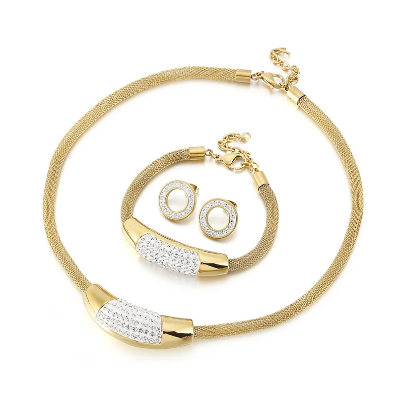 

Fashion Jewelry Stainless Steel Bracelet Choker Necklace Set With Earring, Gold,sliver