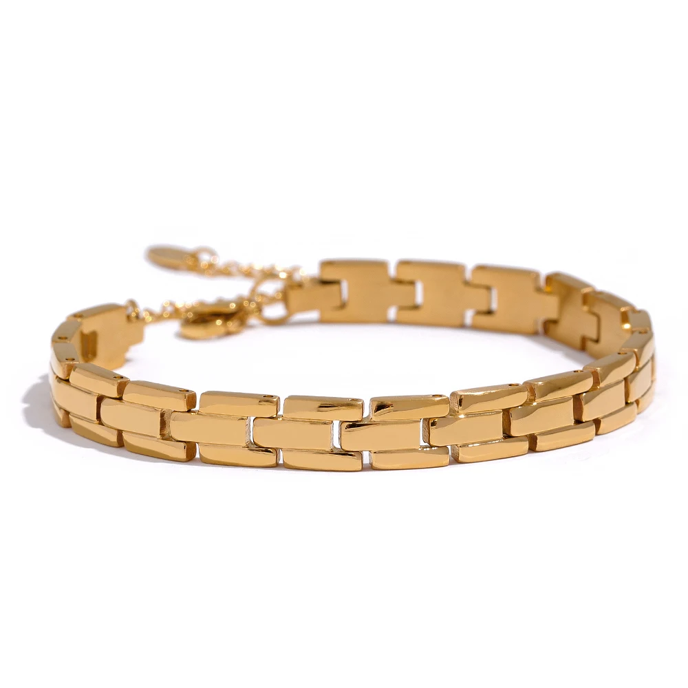 

JINYOU 1467 New Arrival Simple Fashion Permanent 18K Gold Plated Stainless Steel Cuban Link Chain Bracelet Bangle for Women