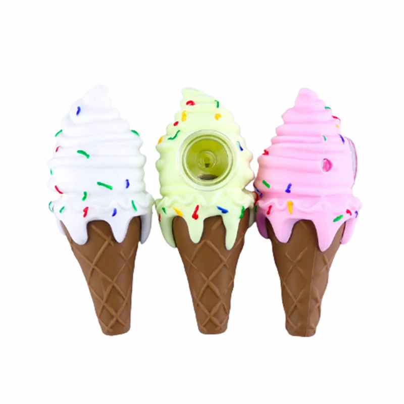 

Multi-color Silicone Ice-cream Design Smoking Pipe Glass Bowl Herb Durable Tobacco Herb Pipes, Any color on pantone