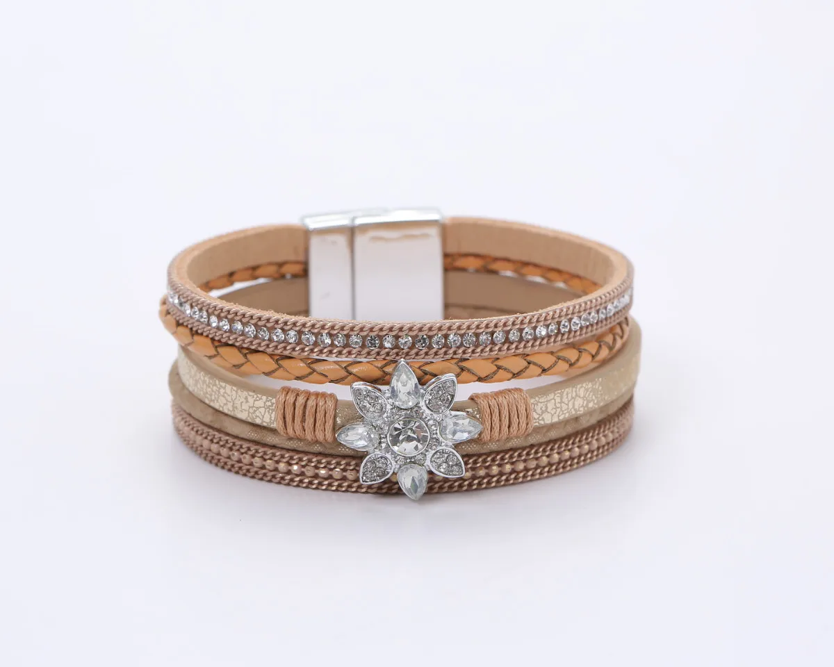 

2021 Sailing Jewelry Fashion Bohemian Multilayer Magnet Clasp Bracelet Magnet Buckle PU Leather Wrap Bracelet