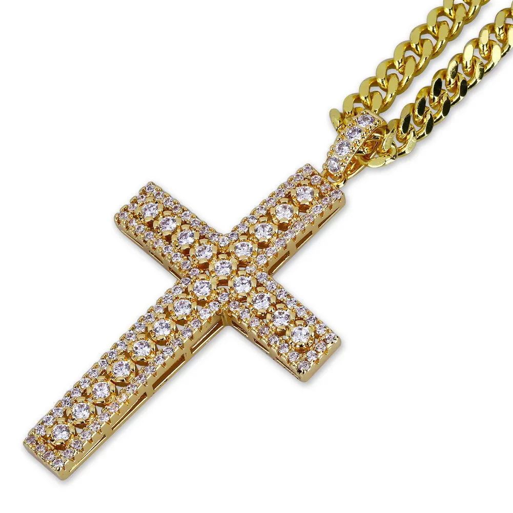 

New Fashion High Quality Cross Necklace With Micro Inlaid Zircon Hip Hop Necklace For Men Or Women Tourism Commemorative Gift, Silver,gold