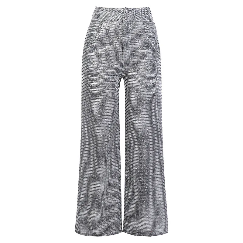

2020 New Arrivals solid sequin ladies women loose wide leg pants