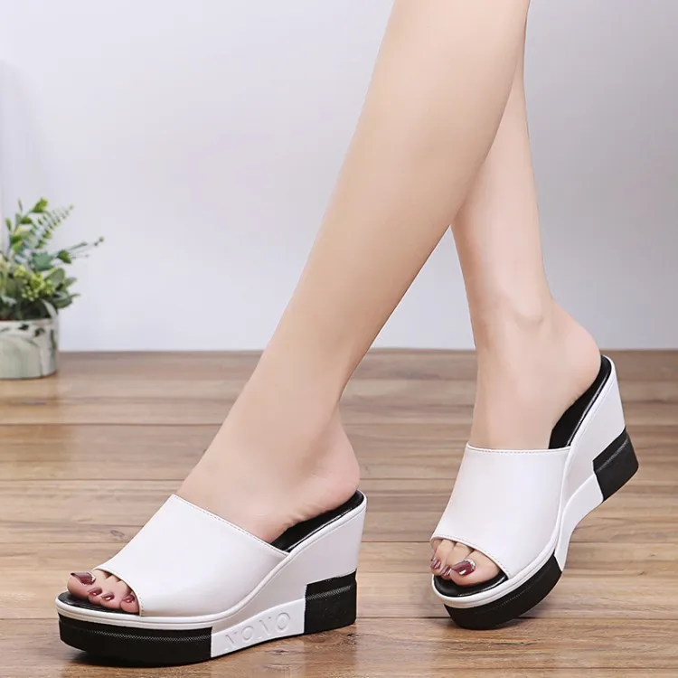 

2021 new hot comfort heels summer slides cheap slipper sandals wedge platform flip flop for woman and lady, Black , white