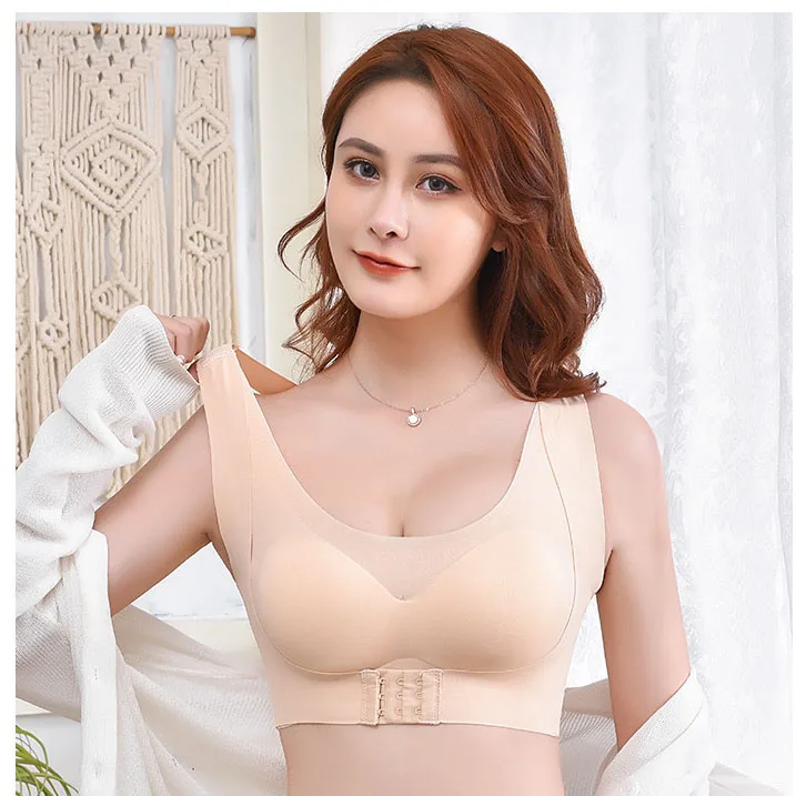 

Women Postural Correction Front Closure Push up Bra Seamless Adjustable Posture Corrector Bra as Pictures Plain Dyed 2 Color, 2 color as pictures