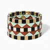 Custom Rainbow Colorful zinc casting elastic tila beads Stackable enamel stretch tile bracelet