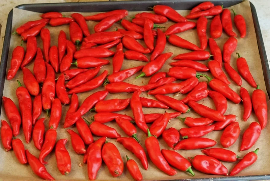 Partially dried peppers showing proper curling during oven drying process