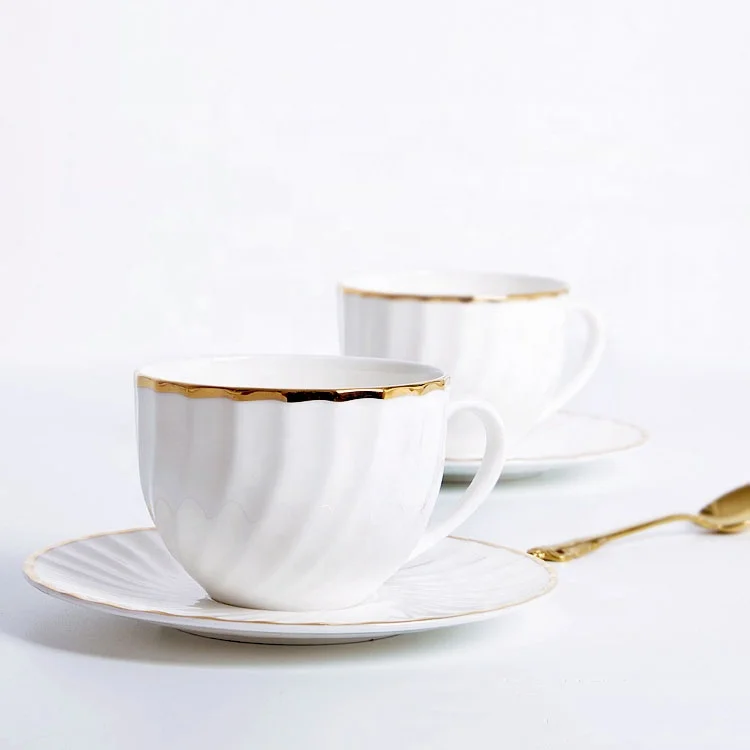 

European style gold rim bone china coffee cup and saucer, As the picture