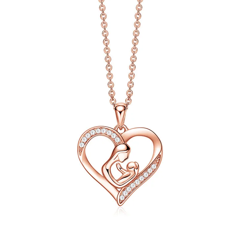 Better Quality CZ Zircon Diamond Brass Mother Hug Baby Love Necklace For Mother's Gift