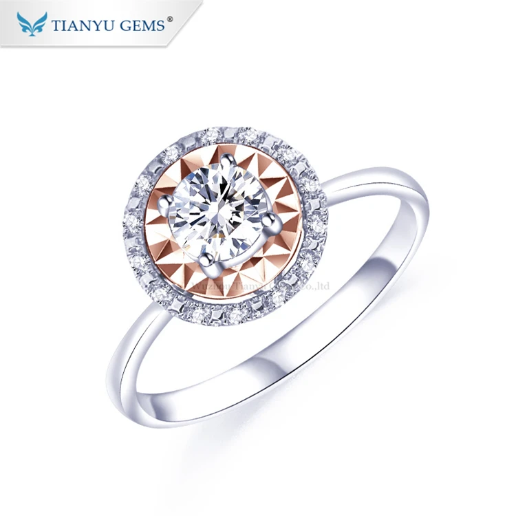 

Tianyu gems custom gold jewelry 14k rose and white color gold brilliant cut moissanite rings
