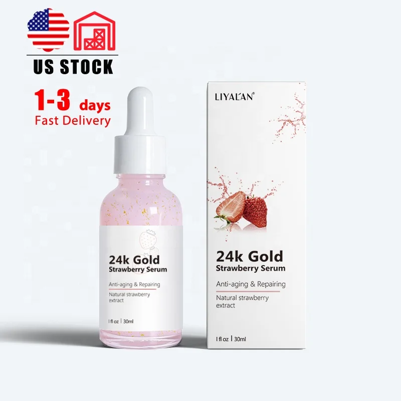 

Factory Wholesale Natural Strawberry Skin Care Lightening Anti Wrinkle 24k Gold Face Serum