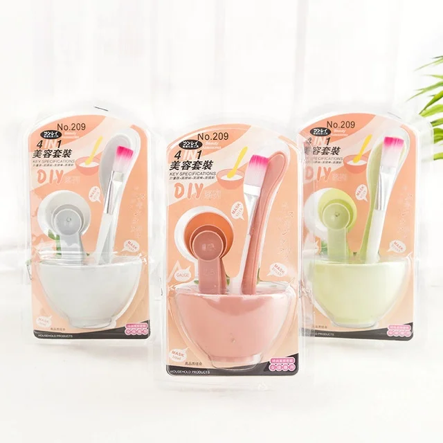 

Facial Care Tools DIY Plastic Cosmetic 4pcs Face Mask Mixing Bowl Set with Spoon and Spatula, Pink, green, blue, beige