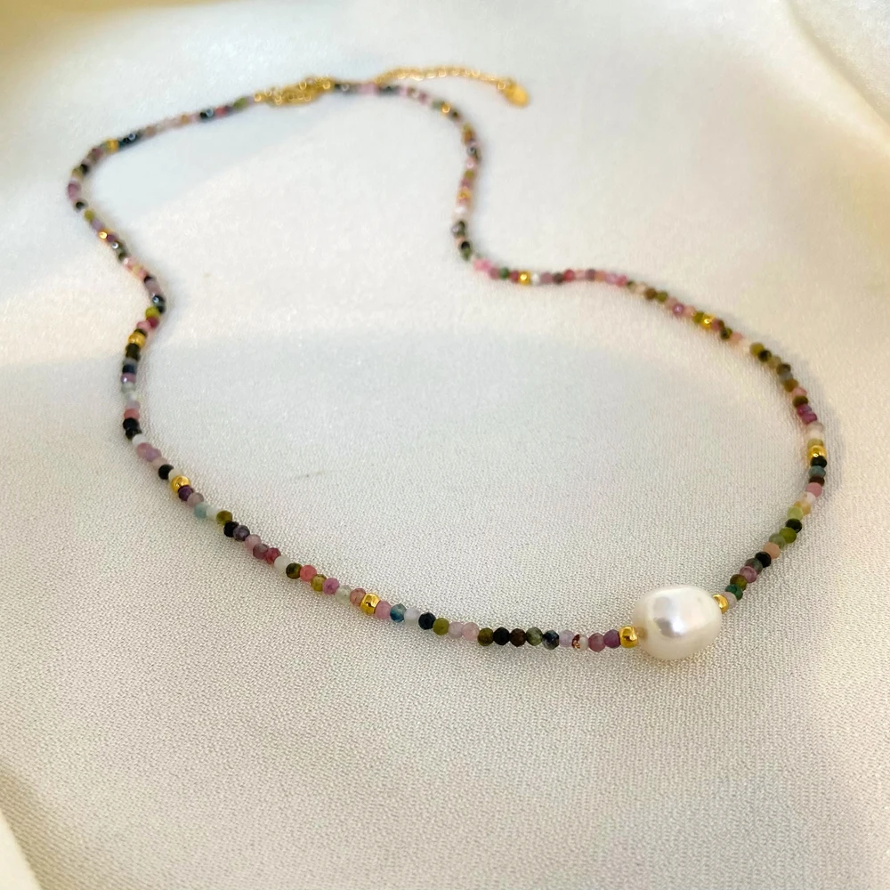 

Colorful natural stone freshwater pearl female jewelry Niche Design Sense 2023 New Style Colorless Titanium Steel Necklace