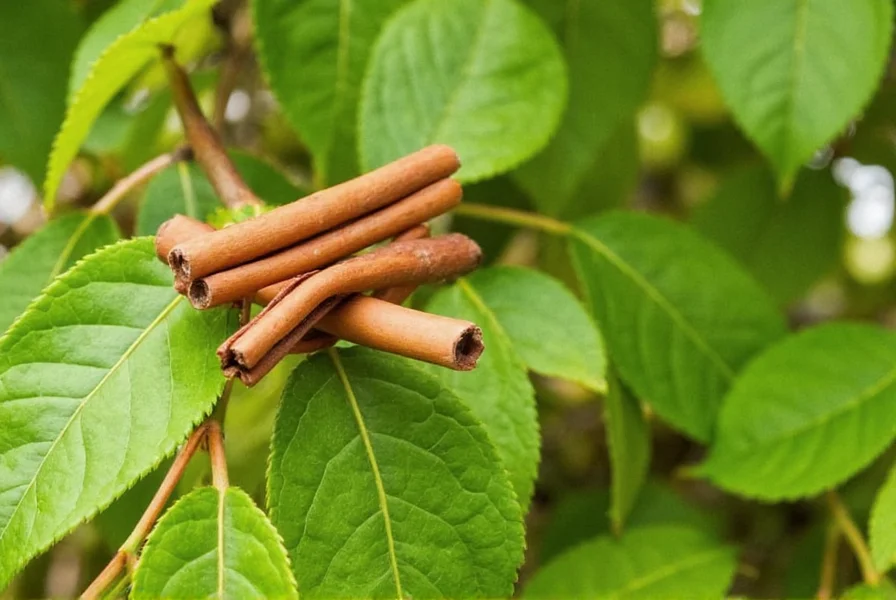 Close-up of cinnamon tree bark showing proper harvesting technique
