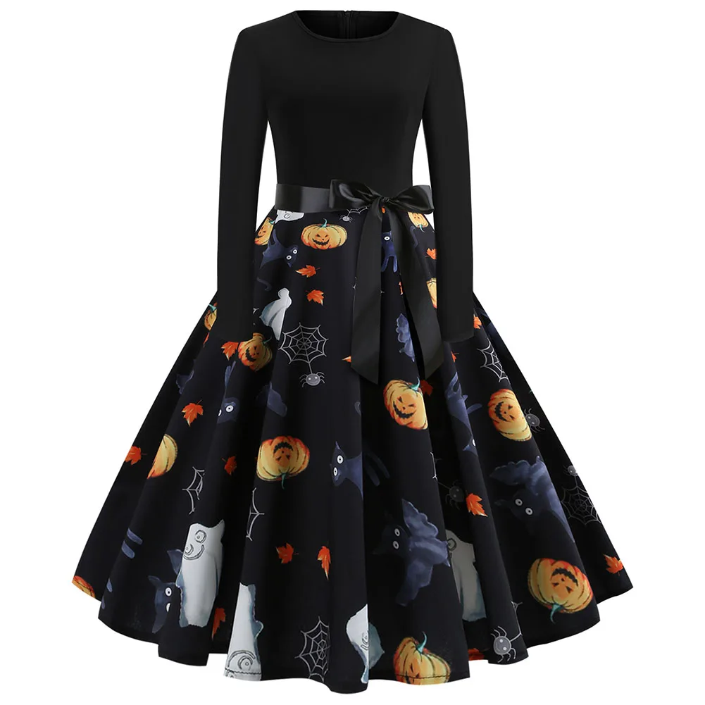 

Halloween Zipper With Belt Large Swing Fashion Women Dress Festival apparel sourcing agents, Black
