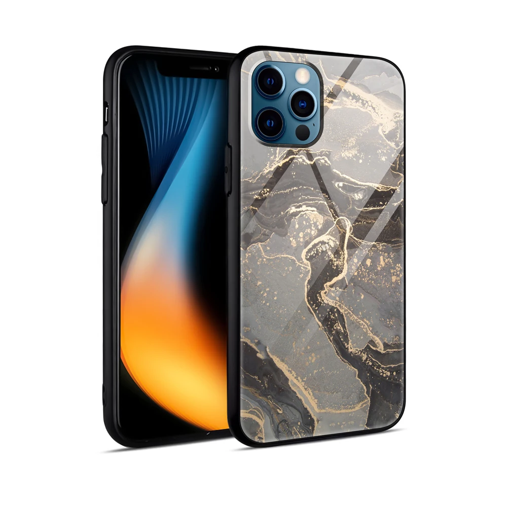 

Luxury tempered glass marble phone cover shockproof phone case wholesale for iPhone 11 12 Pro max XR 7 8 Plus Custom LOGO, Color can be customized