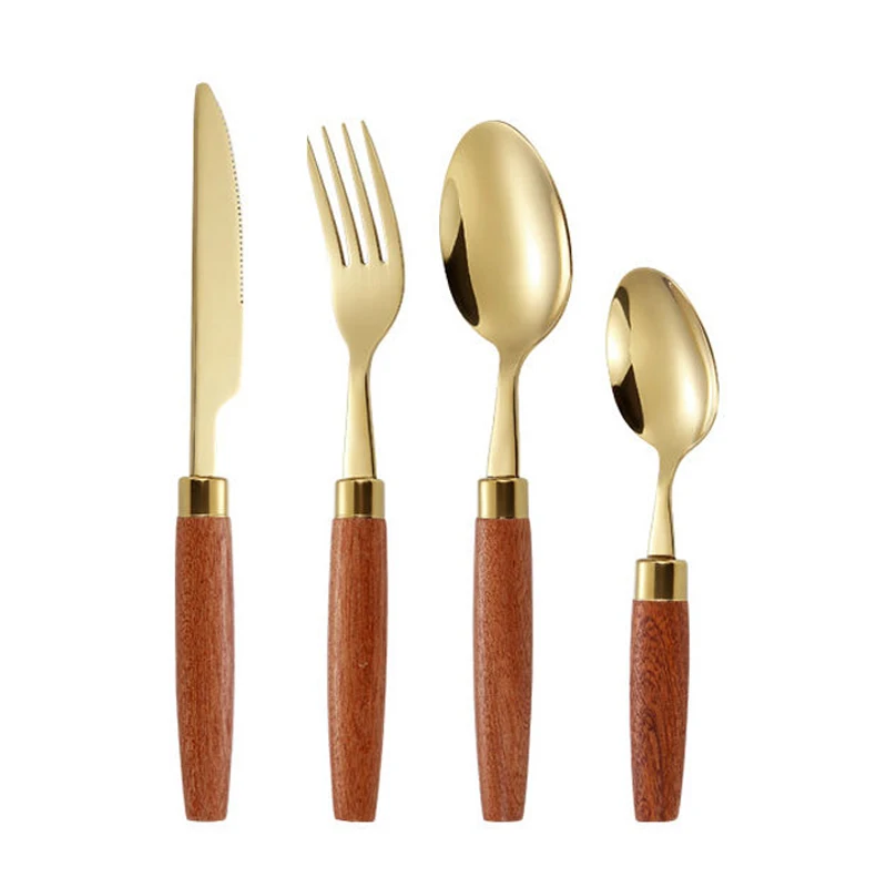 

Food Grade 304 Stainless Steel Cutlery Eco-friendly Wooden Handle Knife Spoon Fork Flatware Sets