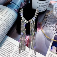 

Barlaycs 2020 Fashion Statement Luxury Bling Crystal Rhinestone Wedding Channel Tassel Drop Earrings Jewelry for Women Party