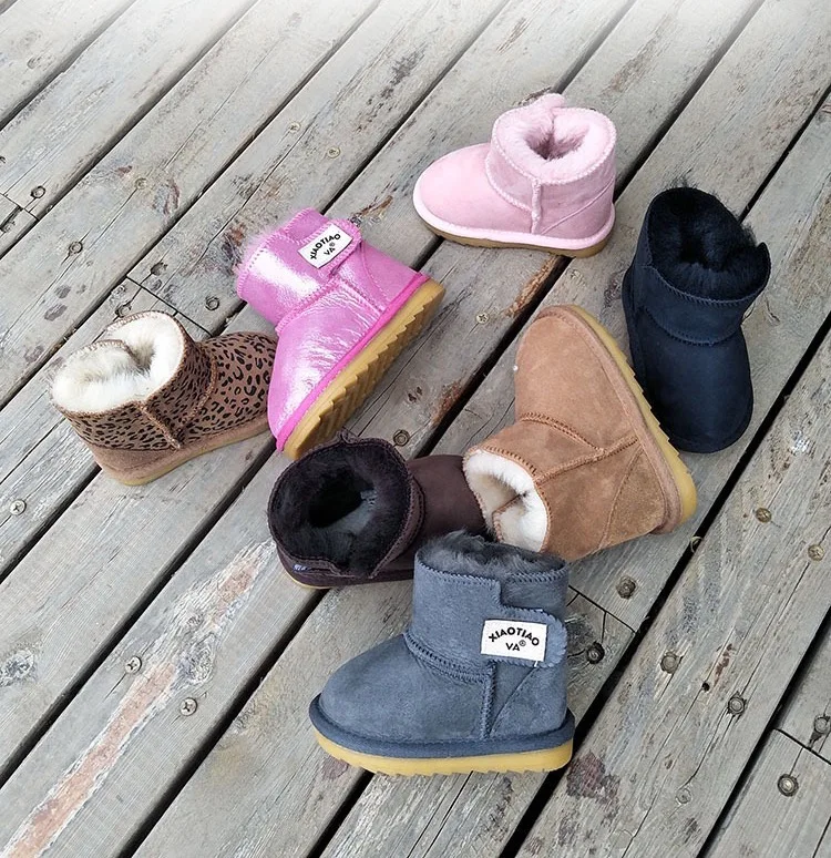 

LOGO Customize Pure Wool Lining Genuine Sheepskin Fur Classic Infant Children Toddler Lambskin Booties Winter Baby Snow Boots