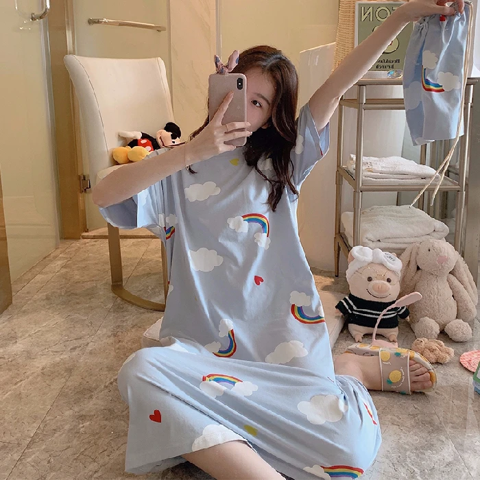 

girls round neck short sleeve oversize polyester nightgown casual wear sleepwear