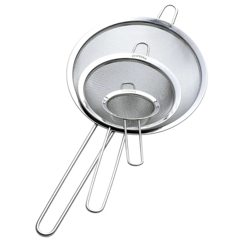 

Set Of 3 Stainless Steel Fine Mesh Strainers For Kitchen, Customized color