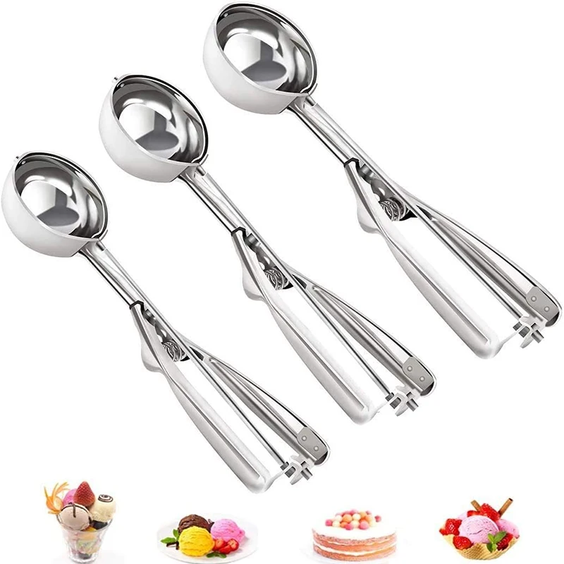 

Amazon Top Seller Cookie, Scoop Stainless Steel Ice Cream Icecream Scoop Spoon Set With Easy Trigger/, Natural color
