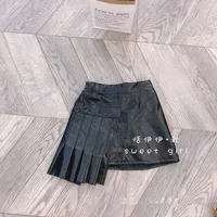 

2020 Spring Autumn girls PU skirt baby a line skirt kids pleated skirt children streetwear irregular striped pleated solid