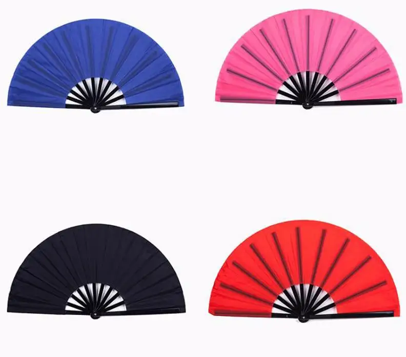 

Wholesale Custom Black Large Rave Folding Fans Chinese Japanese Bamboo Kung Fu Hand Fan For Wedding Party Rave Festival