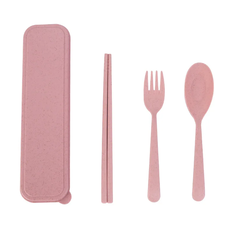 

Eco-Friendly Biodegradable TablewareTravel Camping Picnic Wheat Straw Cutlery Set, Pink,green,blue,beige