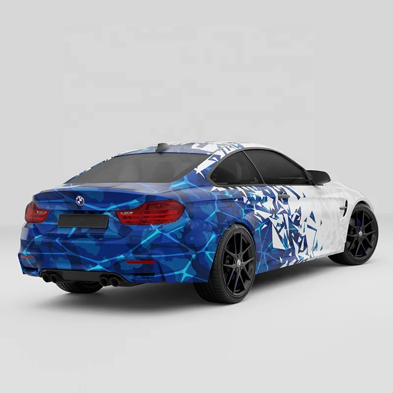 

White blue triangle pattern car graphic design full car wrap body sticker pvc vinyl auto car wrap printed