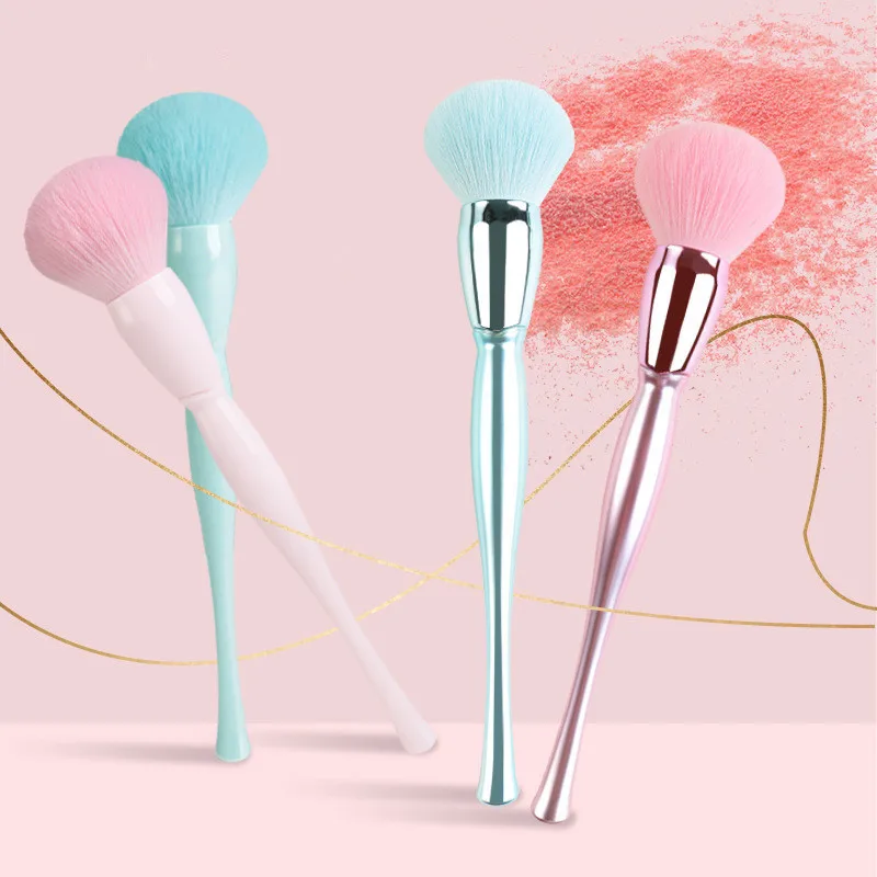 

2021 new pro Big soft Makeup Metal Candy pink blue fluffy body Kabuki Setting Logo Powder Brush Private Label