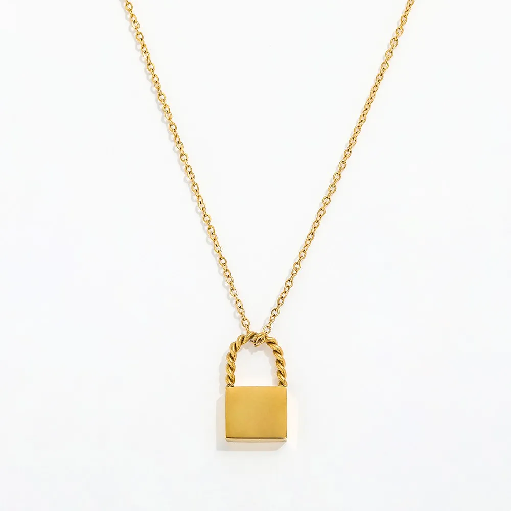 Joolim Jewelry 18K Gold Plated Padlock Pendant Necklace Stylish Stainless Steel Jewelry Gold Jewelry