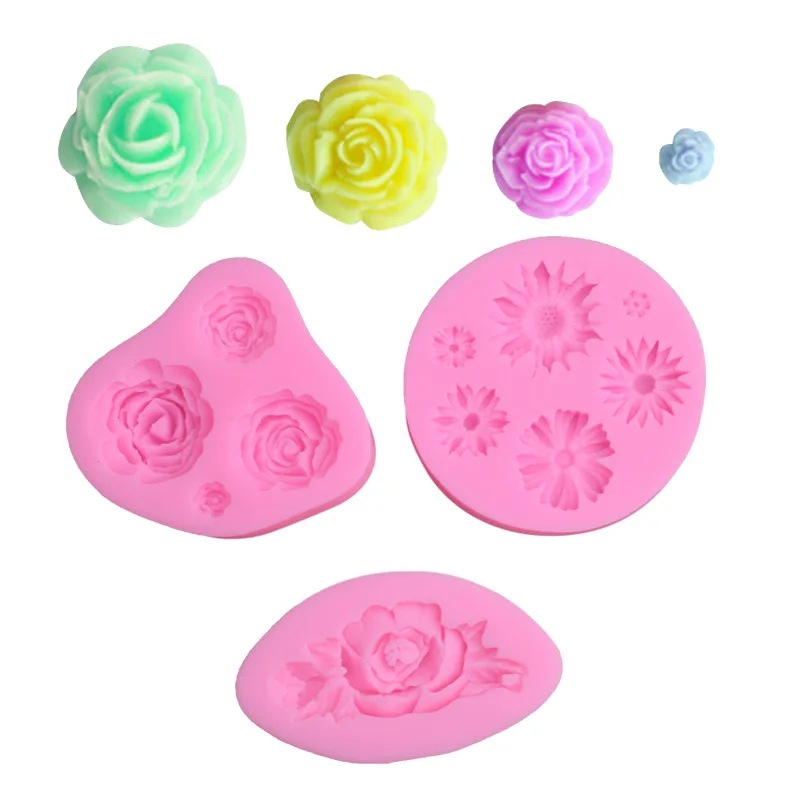 

Rose Flower Chrysanthemum Fondant Silicone Mold Cake Decoration Clay Cookie Mold DIY Baking Tools, As picture
