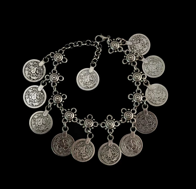 

2021 Summer Style Vintage Bohemian Metal Tassel Anklet Luxury Charm Coin Ankle Bracelet For Women Jewelry, Silver