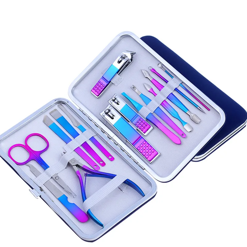 

Manufacture New Rainbow 12pcs Nail Clippers Set For Manicure Pedicure Nail Care With Portable Leather Pouch, Customized color