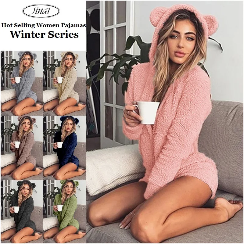 

Fluffy Furry Cashmere Coral Fleece Pajamas Soft Animal Bear Adult Women Ladies Jumpsuit Romper Sleepwear Onesie Winter Pajamas