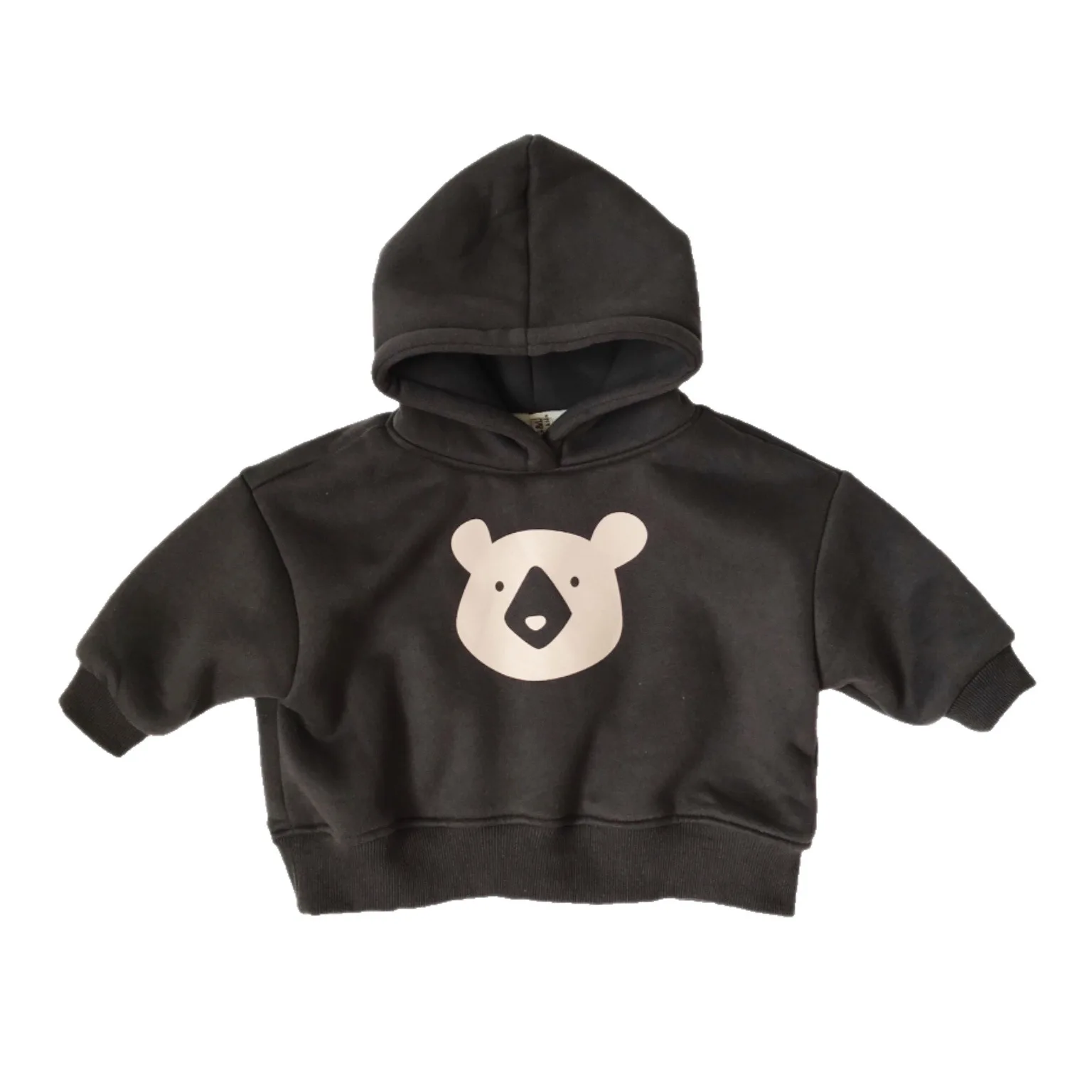 

Children cartoon bear hooded plus velvet padded sweater
