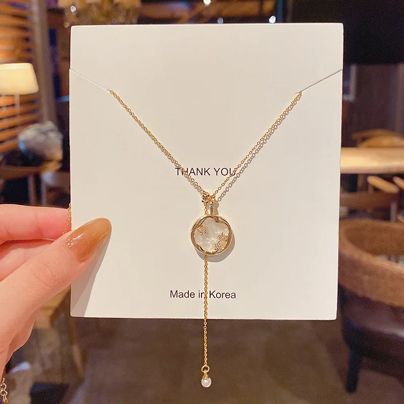 

Simple Design Gold Plated Stainless Steel Cubic Zircon Star Pendant Necklace Gold Titanium Steel Pearl Pendant Necklace
