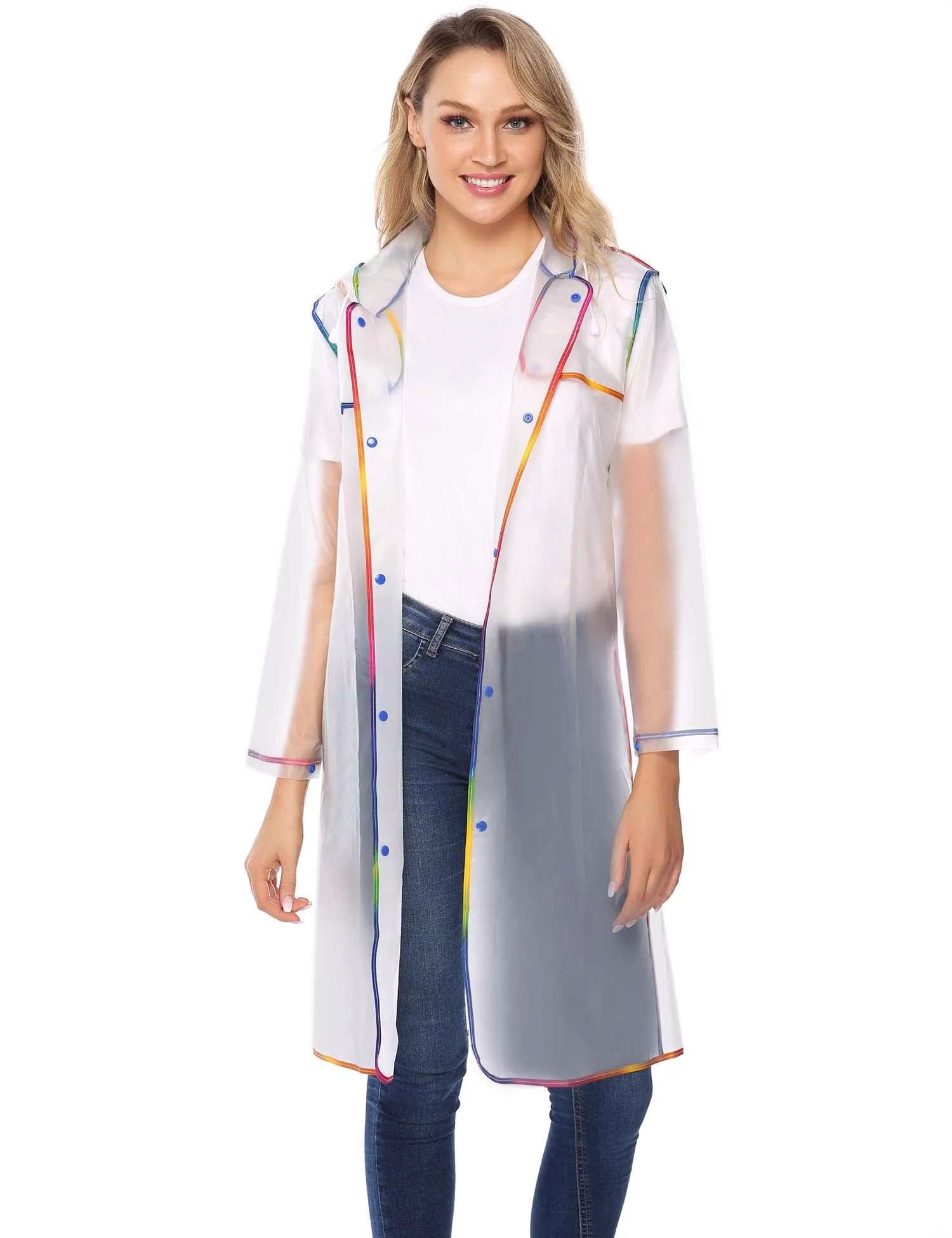 
Raincoats with Hoods Portable EVA Raincoats Ponchos for Adults Reusable Rain Coat Rain Gear 