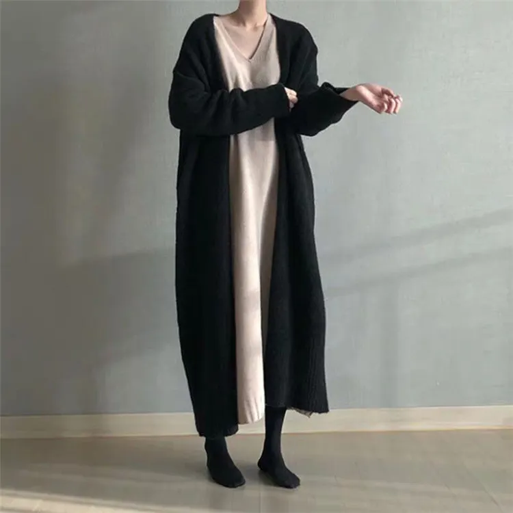 

Wholesale Autumn Winter Korean Casual Long Cardigan Solid Color Loose Knitted Maxi Sweaters Coat Women Clothing