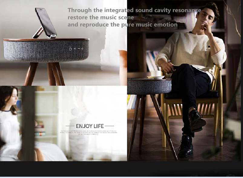 Fashionable portable party favor round white smart music Furniture coffee tea table speaker side table speaker - ANKUX.COM