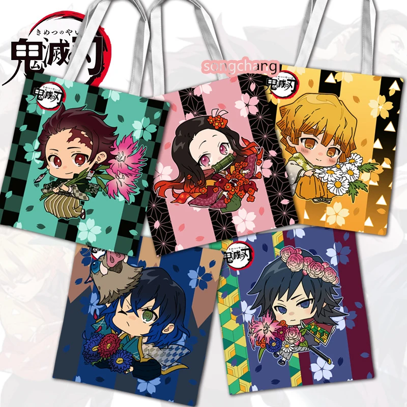 

Custom Print Tote Bag Kimetsu No Yaiba Demon Slayer Student Cotton Anime Canvas Bag