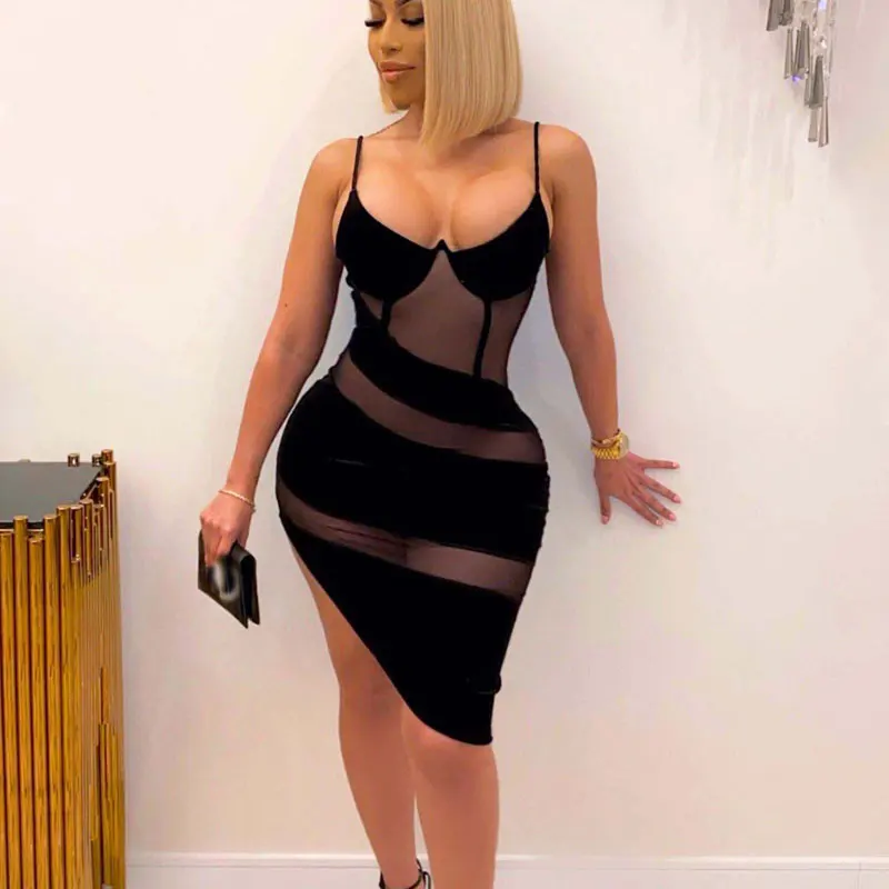

FS3745A Fashion see through black party dress women sexy club dresses