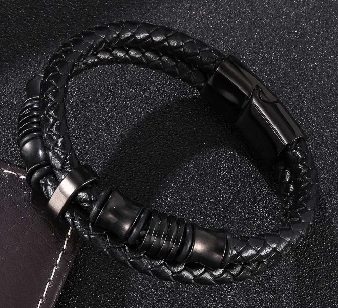 

Mens Weave Leather Bracelet With Stainless steel Magnetic Clasp Braided Rope Wrap Men's MultiLayer Leather Bracelets 2020, Black
