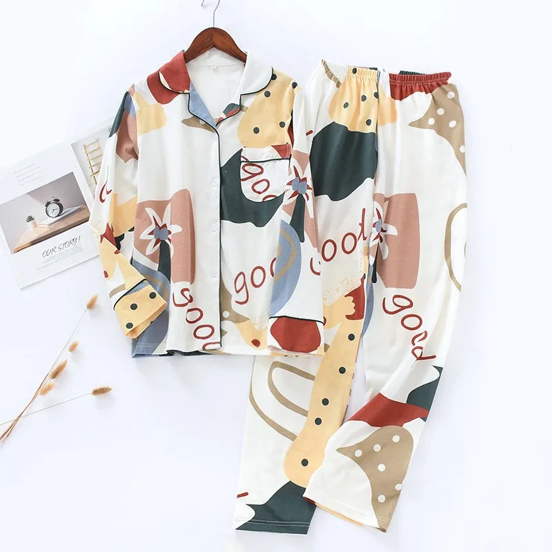 

Button Closure Long Pajamas Custom Women Cotton Nightwear, Customized color