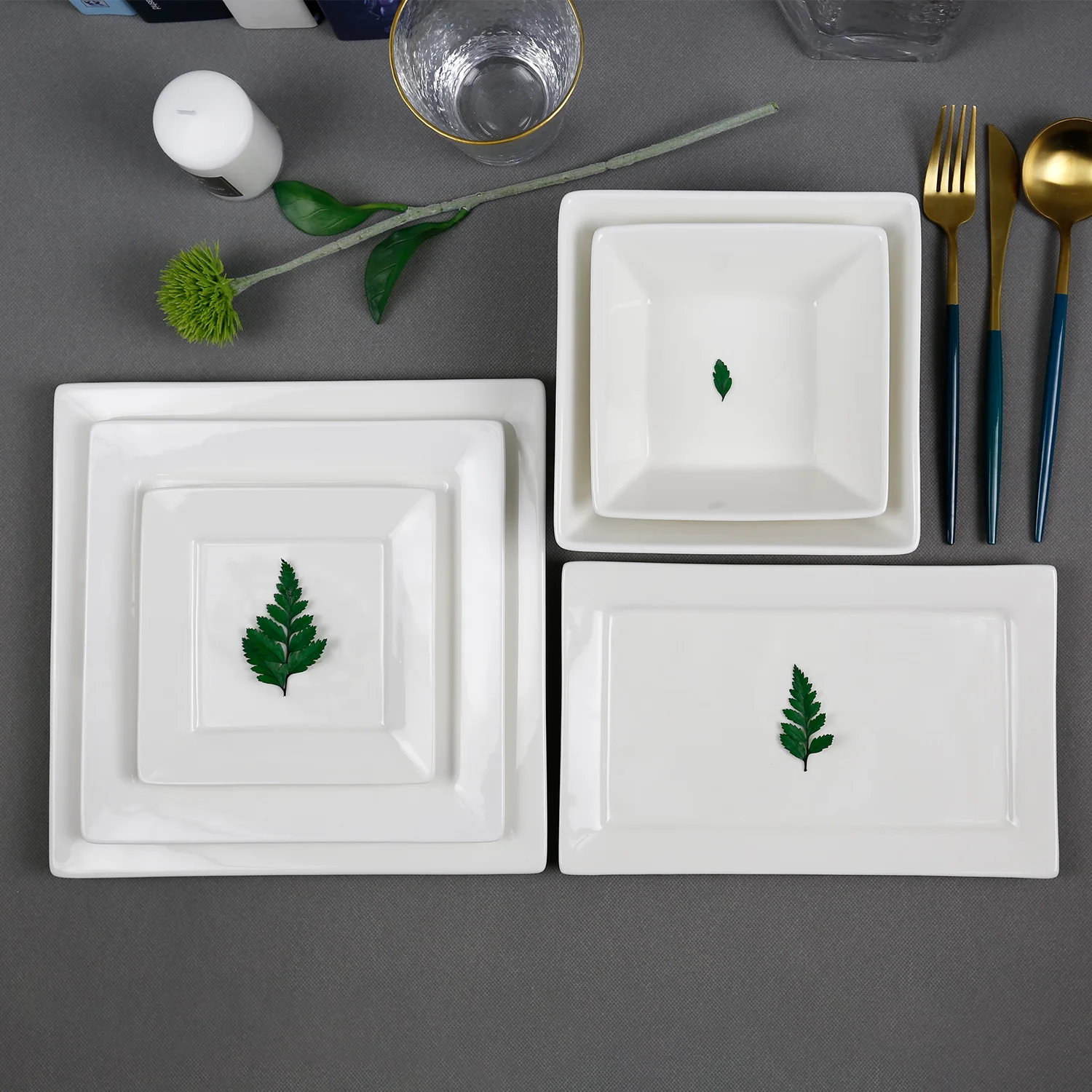 

Square Shape Dinner Set Plate White Porcelain Ceramic Custom Bowl Salad Oval Platter dinnerware Sets, White color