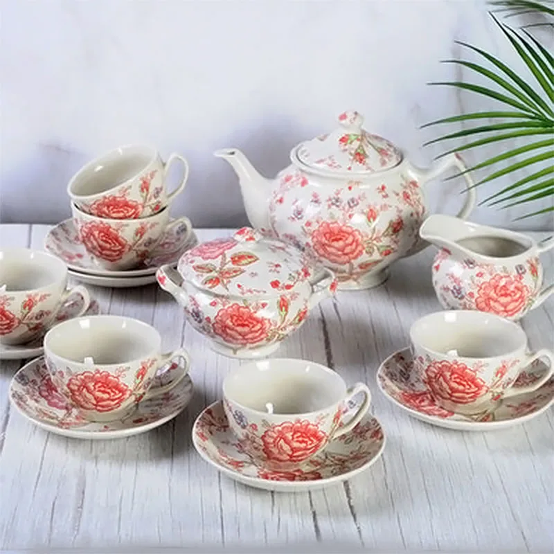 

Exquisite European Rose Full Flower Coffee Set Ceramic Tea Set Afternoon Tea Coffee Cup Set, Pink coffee & tea sets