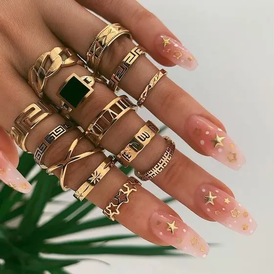 

New Design Gold Rings Water Drop Geometricrings Jewelry Fashion Trend Joint Ring Set, Golden