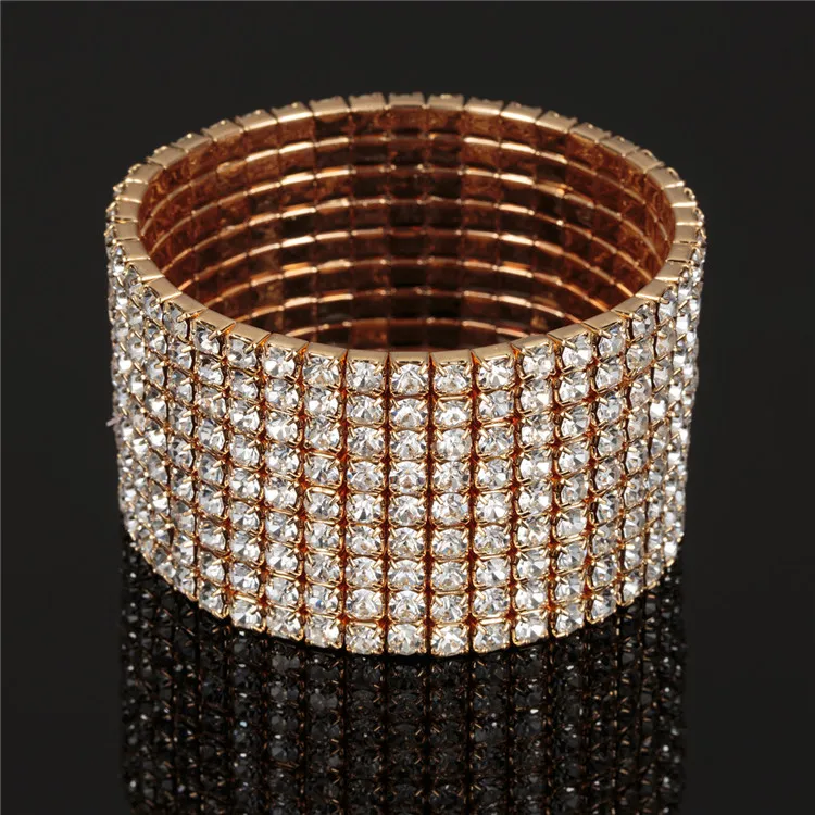

Korean fashion jewelry double row full of diamonds inlaid single row elastic rhinestone bracelet shiny female bracelet, Silver,gold or custom